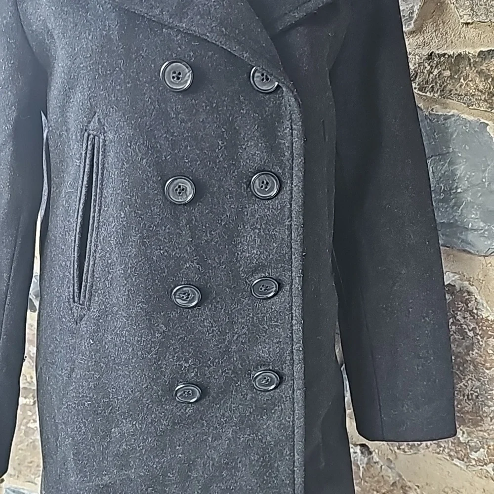 J Crew Vintage  Charcoal Dark Gray Wool Double Breasted Pea Coat M - Picture 5 of 9